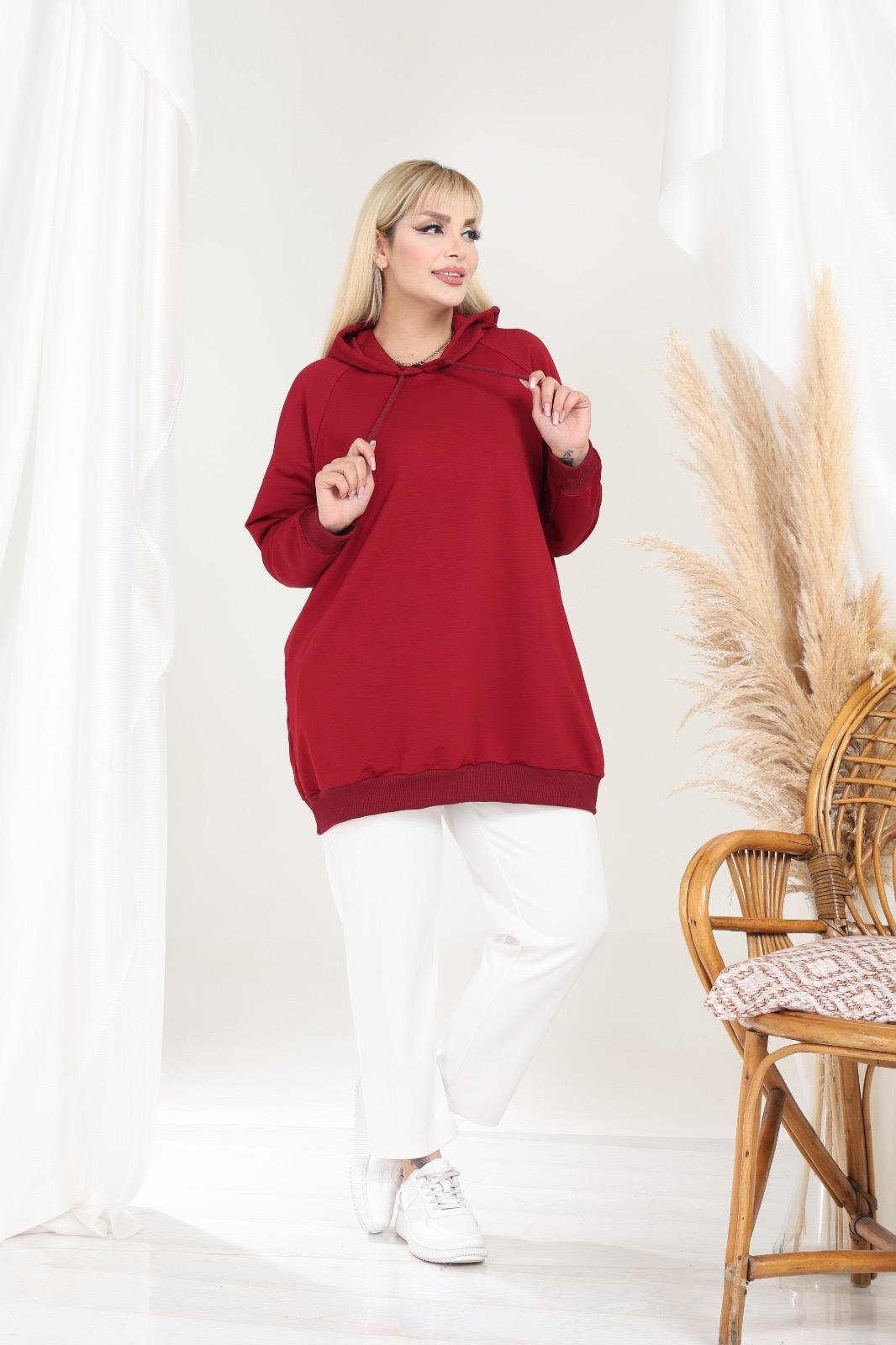 Bordo kapşonlu sweatshirt 