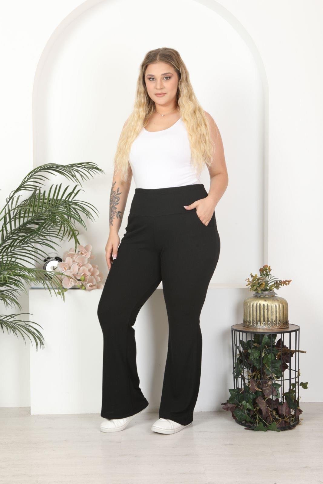 Fitilli İspanyol paça cepli siyah pantolon 