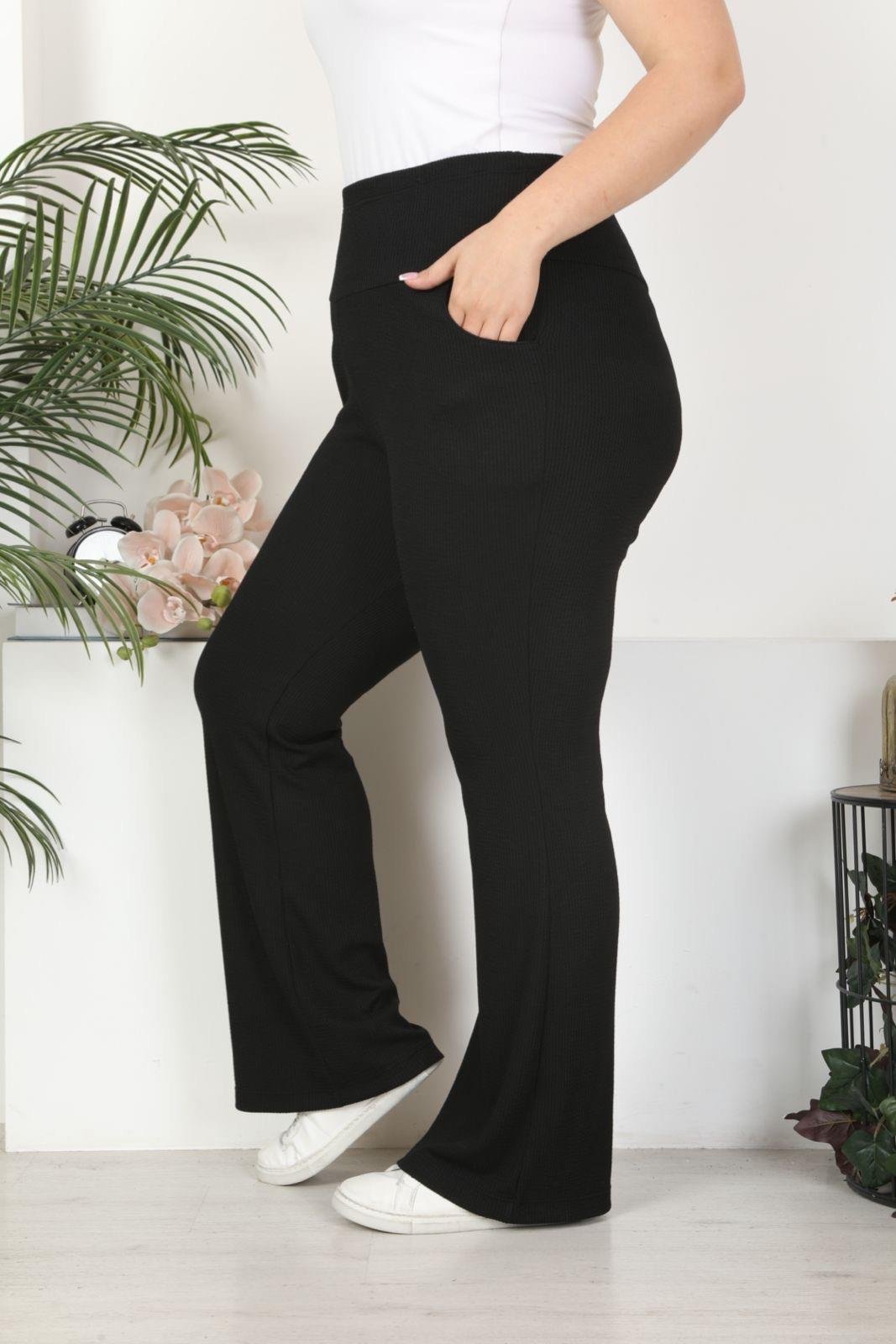 Fitilli İspanyol paça cepli siyah pantolon 