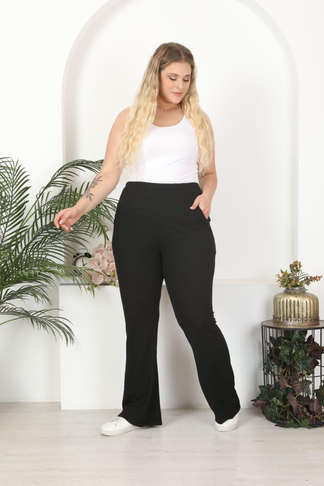 Fitilli İspanyol paça cepli siyah pantolon 