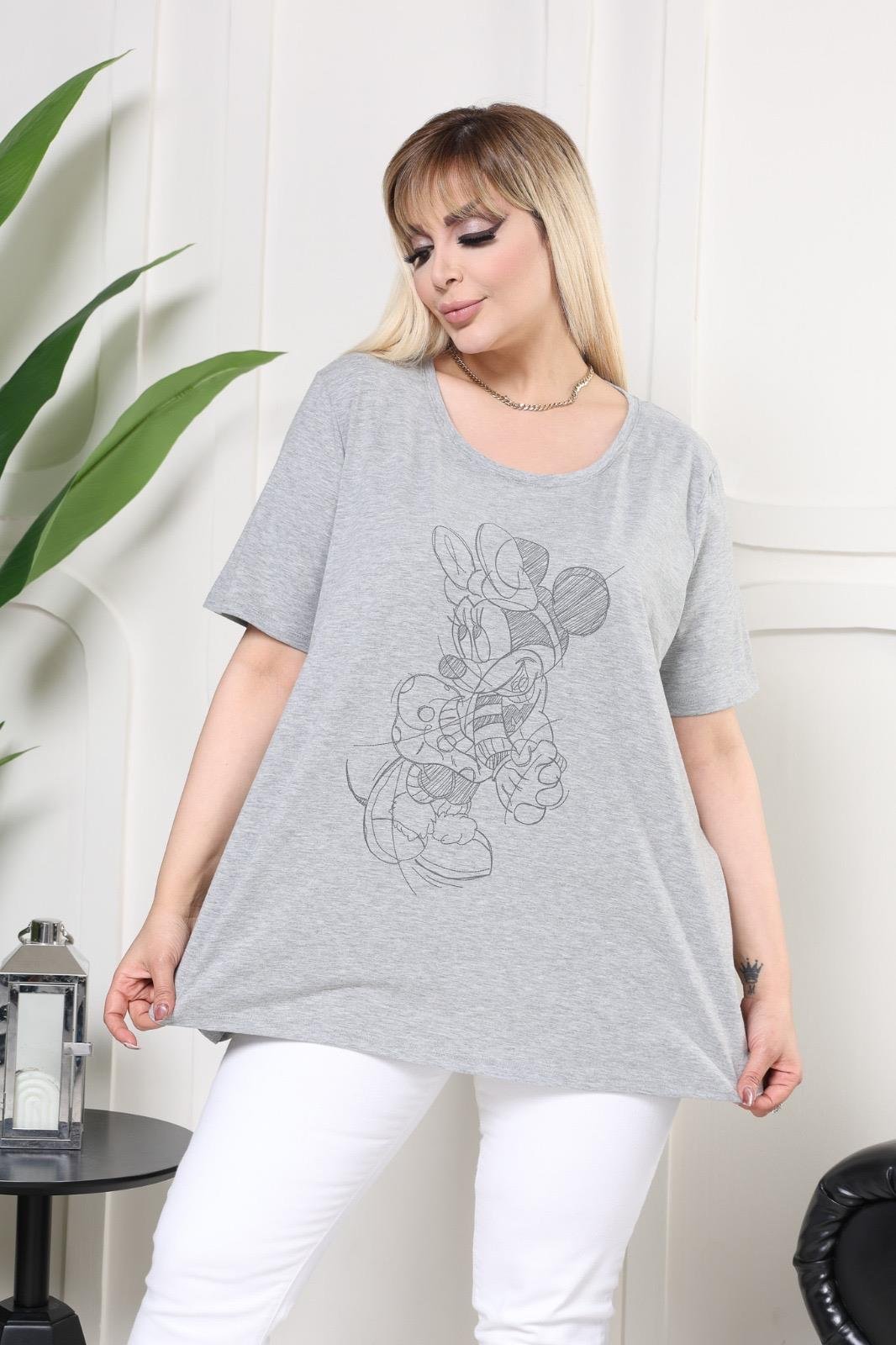 Gri mickey baskılı tişört 