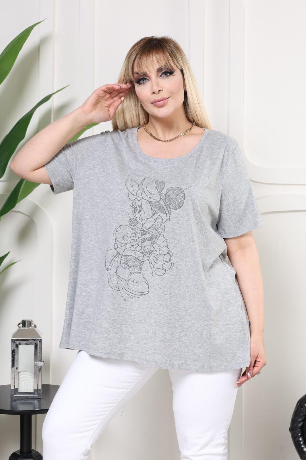 Gri mickey baskılı tişört 