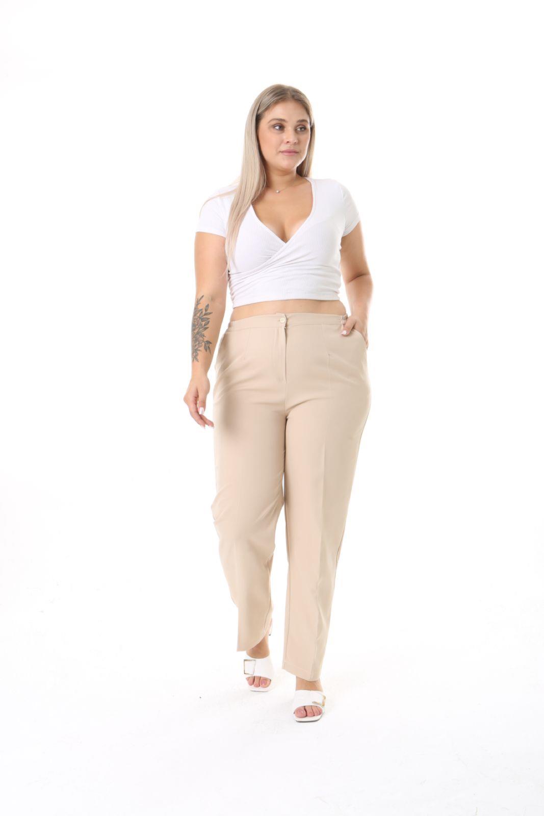 Krem double kumaş pantolon 