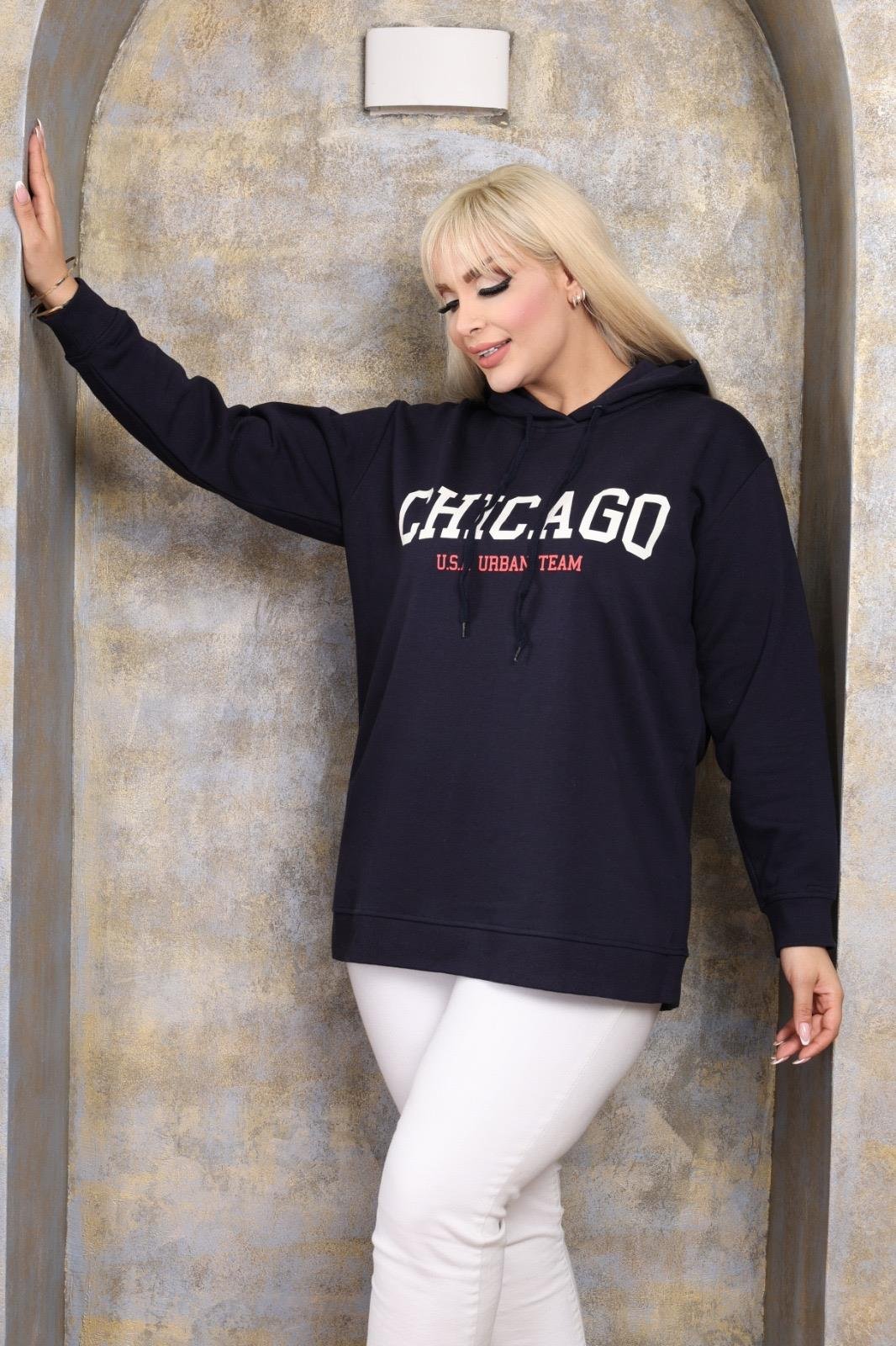 Lacivert baskılı sweatshirt