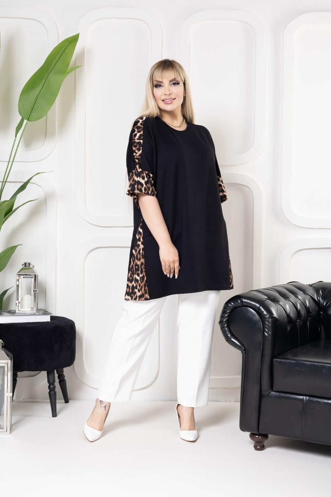 Leopar detaylı tişört 