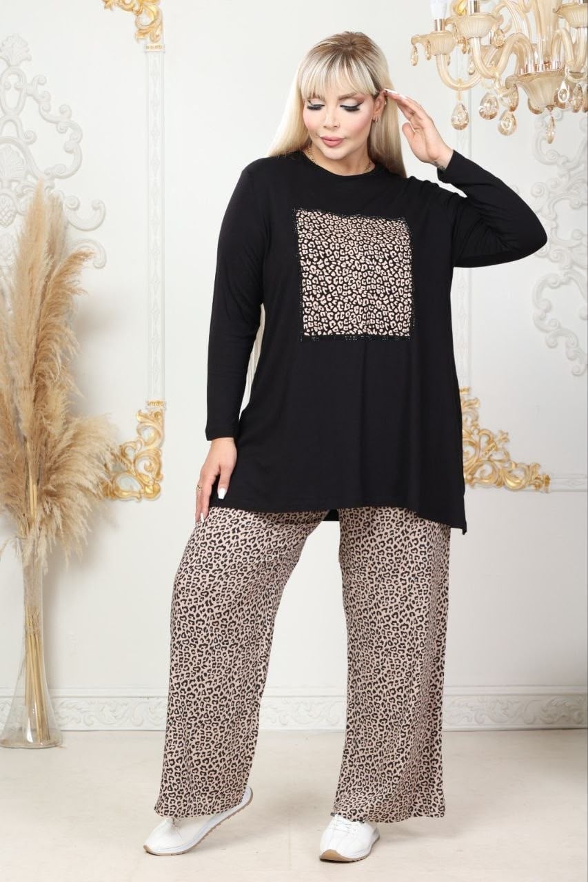 Leopar pantolunlu 2 li takım