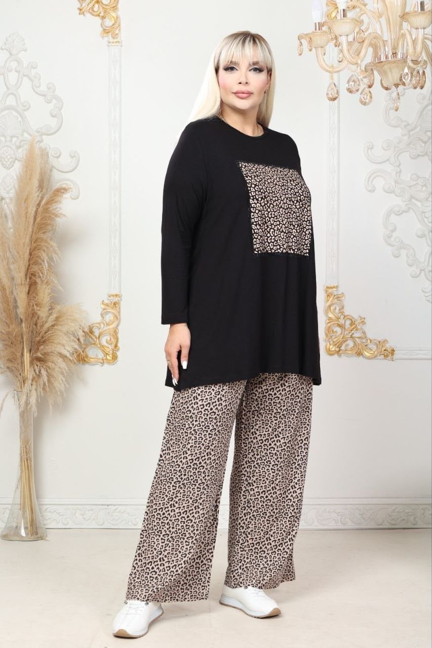 Leopar pantolunlu 2 li takım