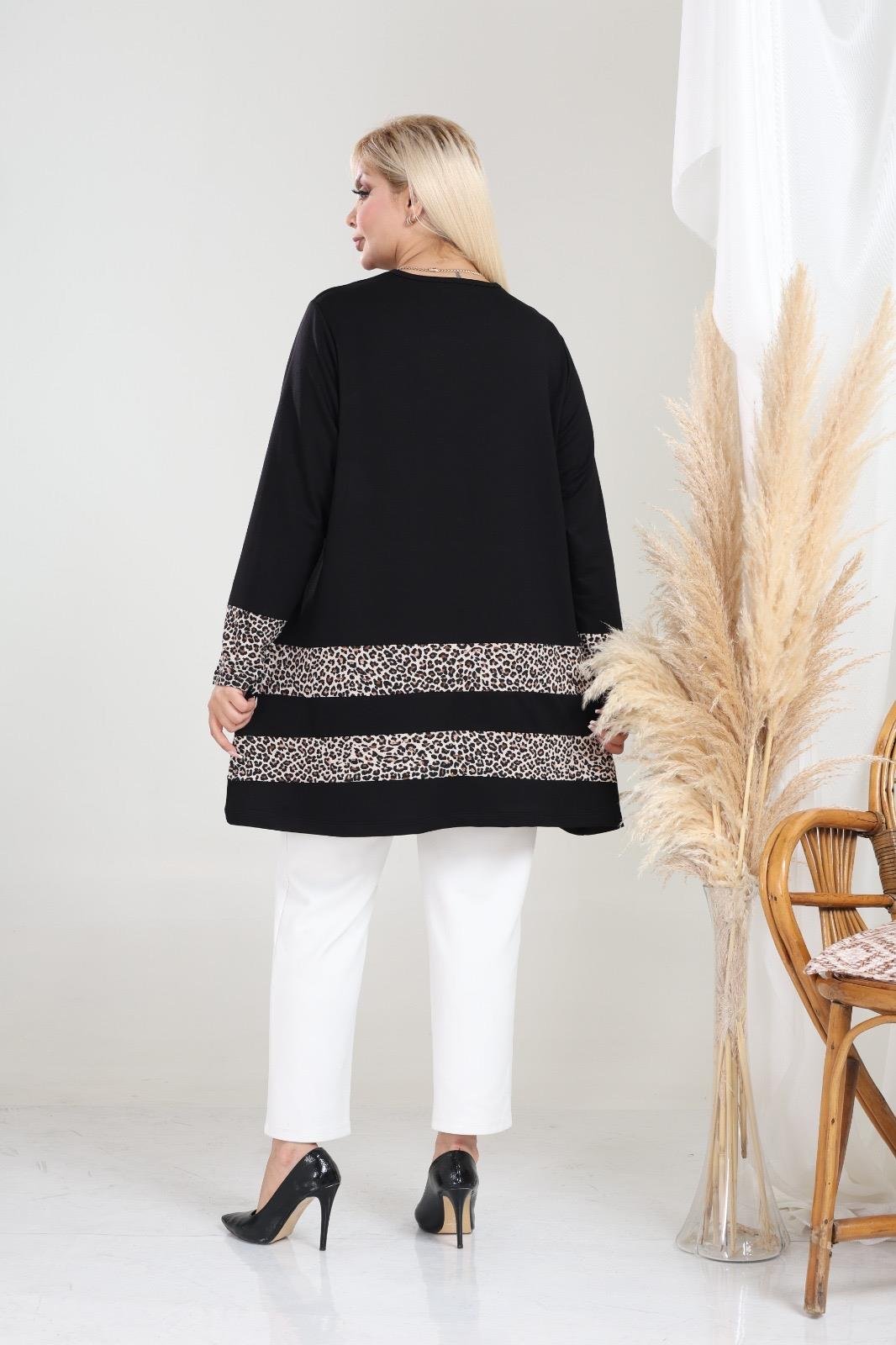 Leopar şerit detaylı bluz