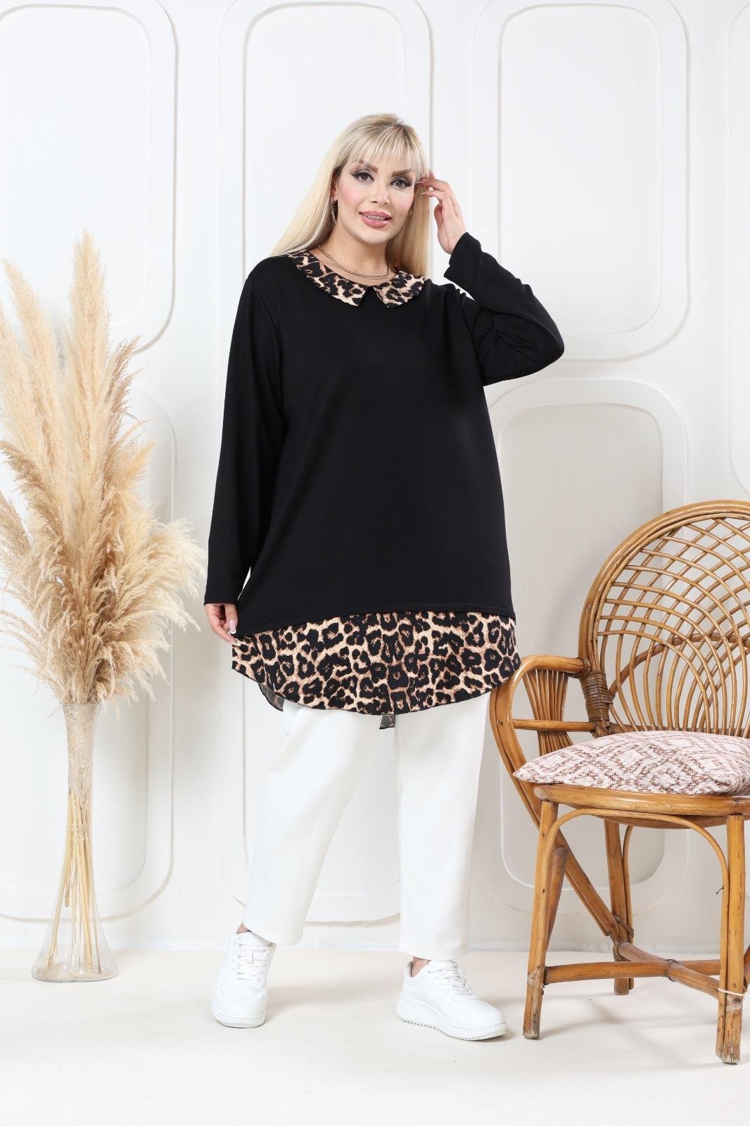 Leoparlı bebe yaka tunik