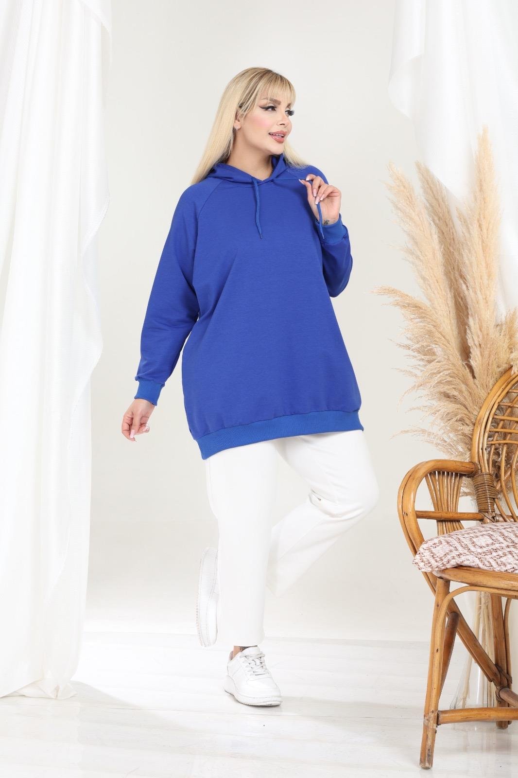 Mavi kapşonlu sweatshirt