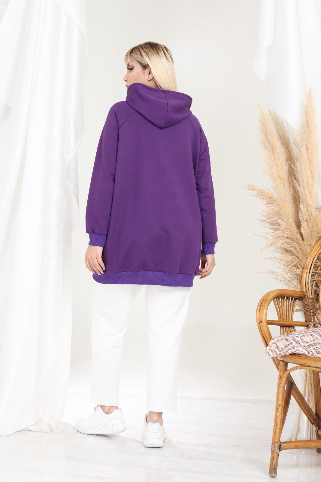 Mor kapşonlu sweatshirt