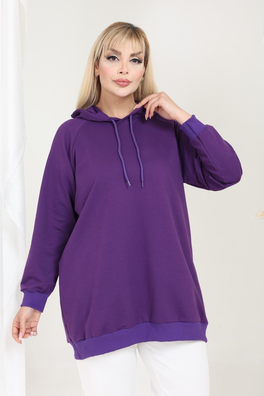 Mor kapşonlu sweatshirt