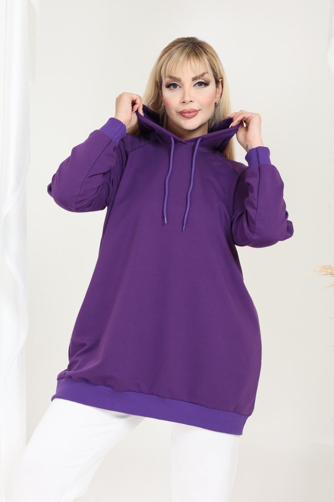 Mor kapşonlu sweatshirt