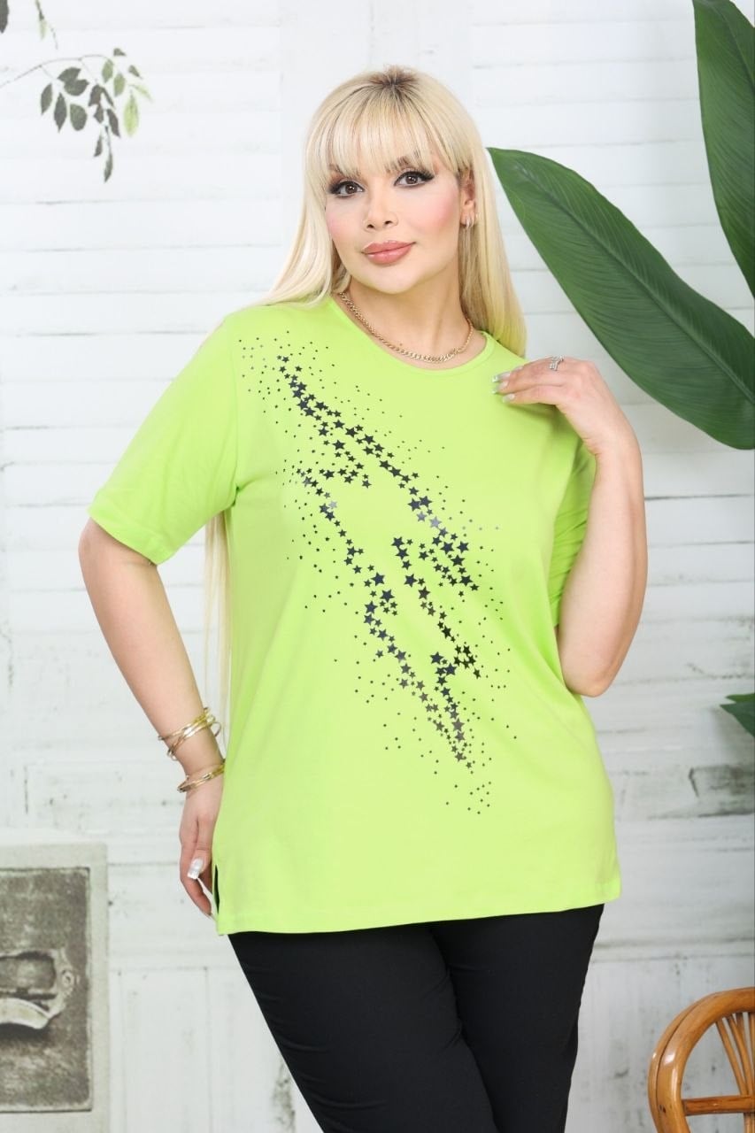 Neon sarı yıldız detaylı tişört 