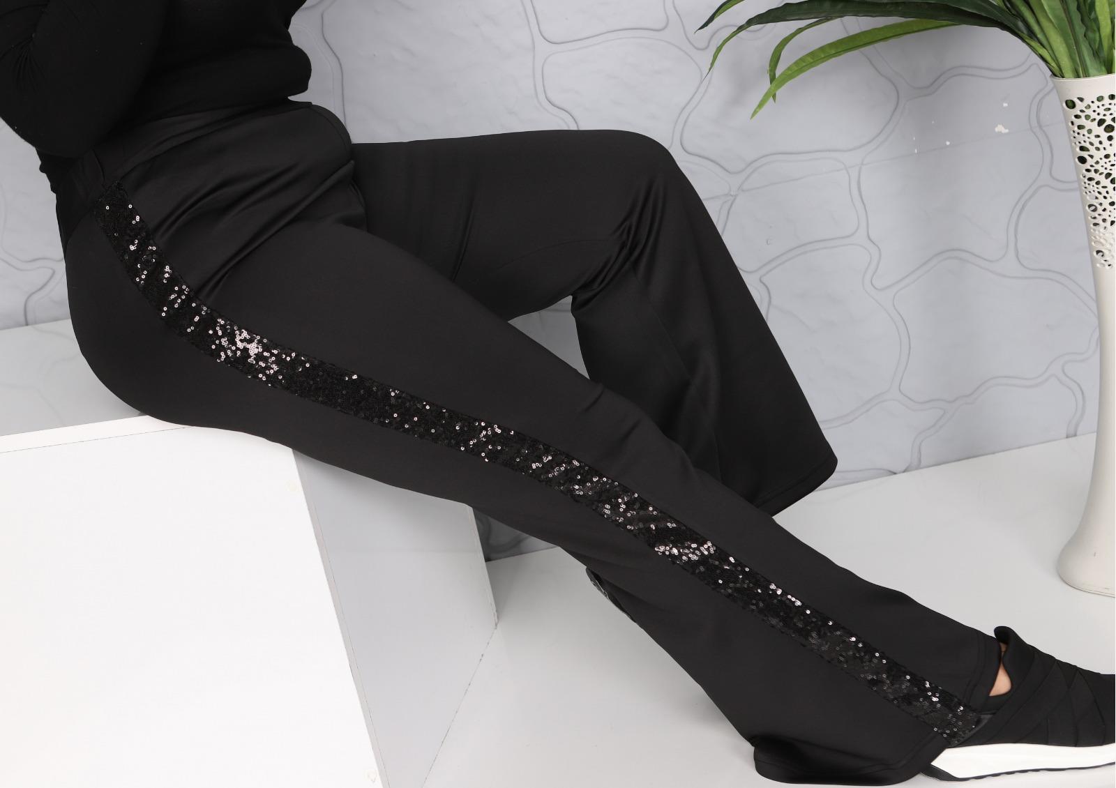 Payet şeritli ispanyol paça dalgıç kumaş pantolon 