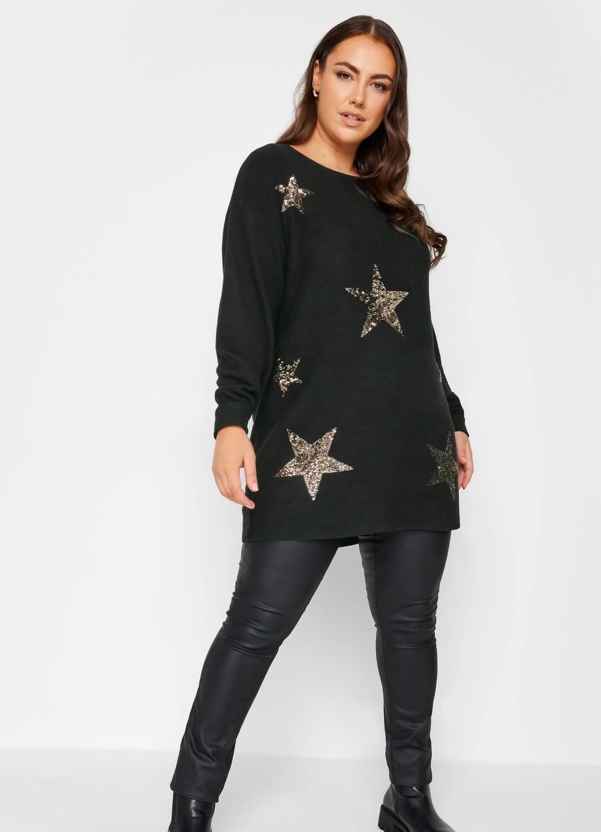 Payet yıldız baskılı polar ince kazak