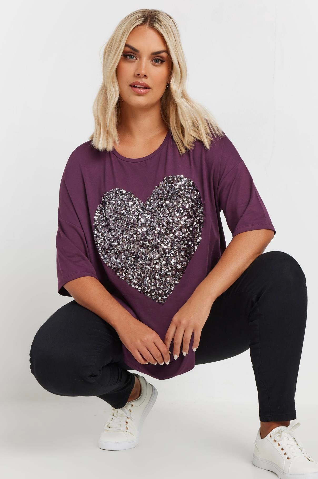 Payetli mor tişört 