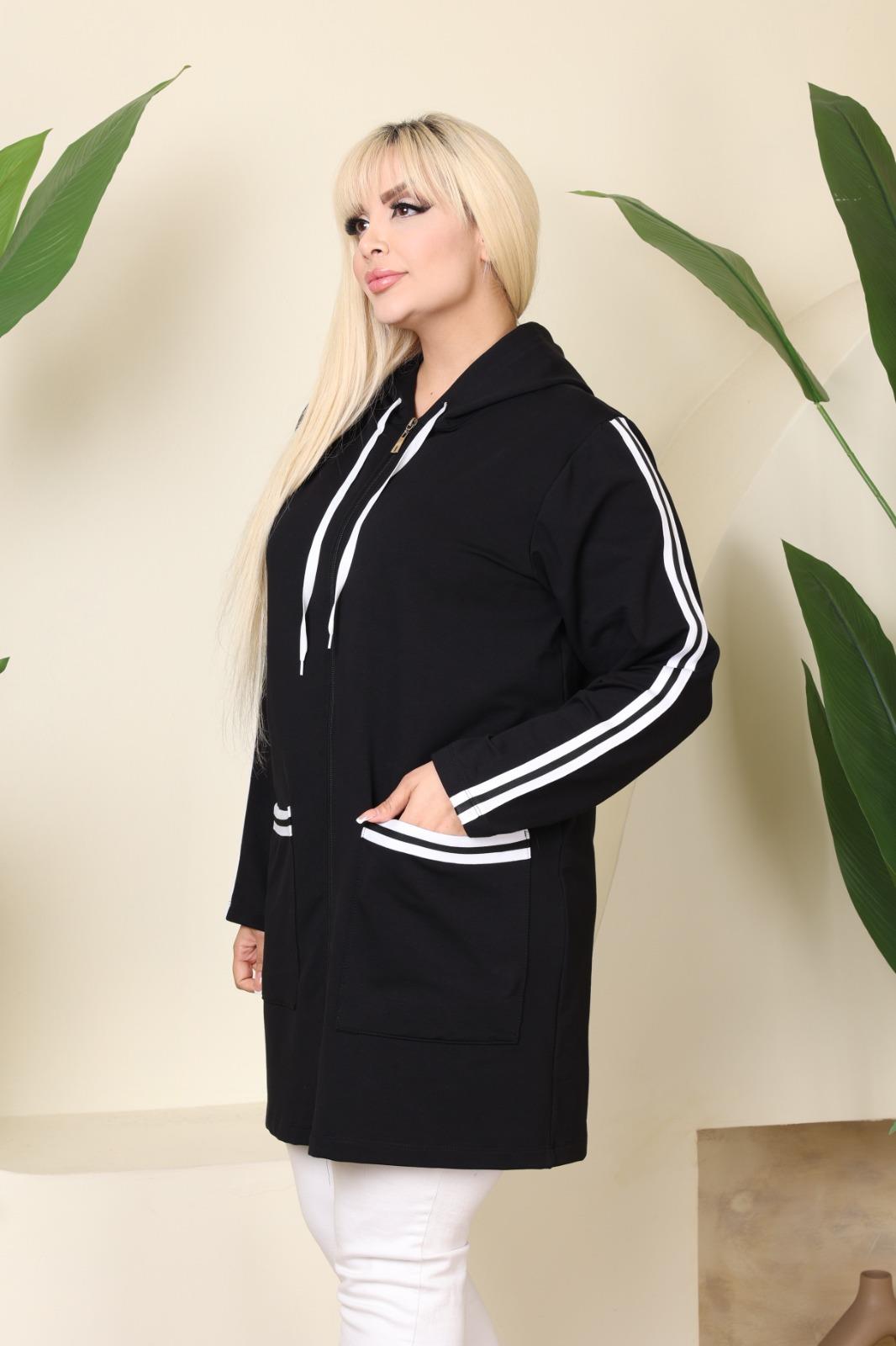 Şeritli uzun sweat hırka 