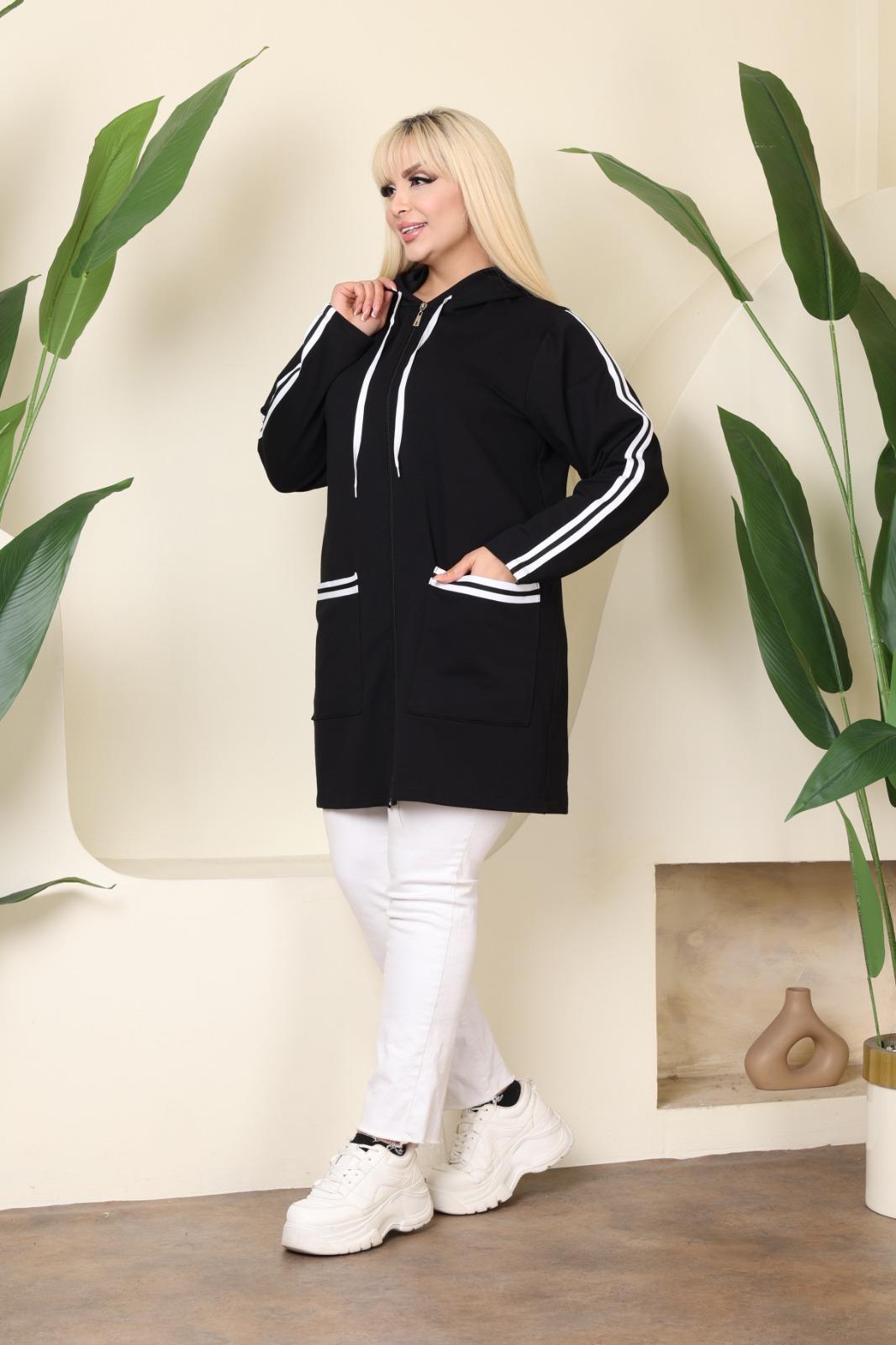 Şeritli uzun sweat hırka 