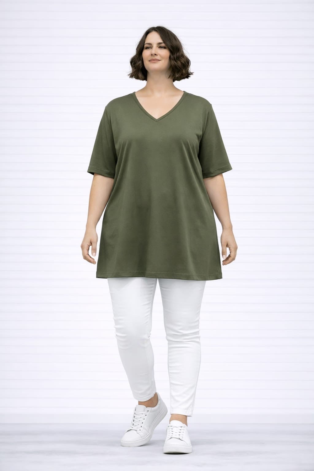 Yeşil v yaka tişört 