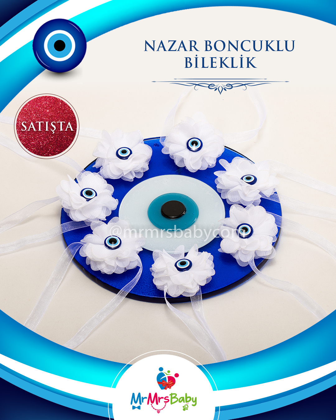 Beyaz Nazar Boncuklu Nedime Bilekliği 10 Adet