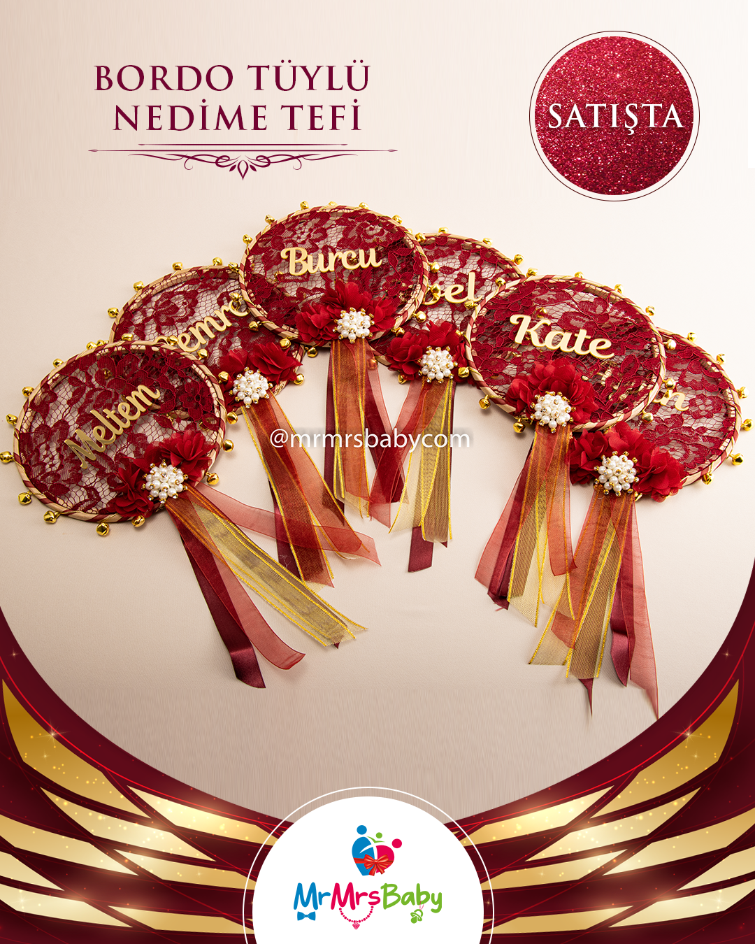Bordo Gold Tüylü Kına Seti