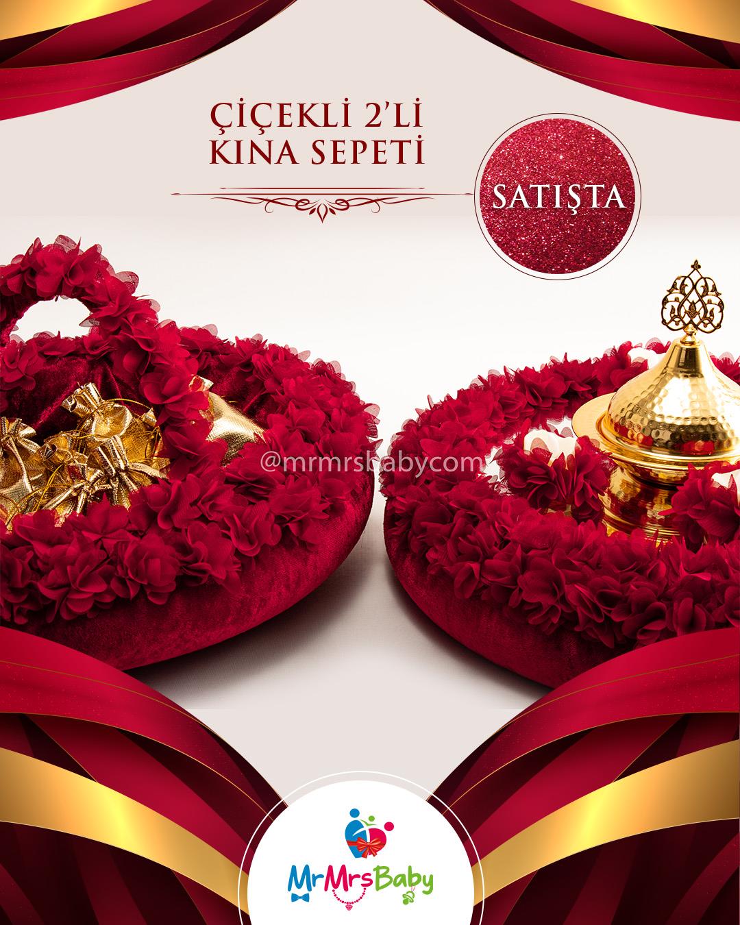Çiçeli Bordo  Gold  Gelin Kına Seti