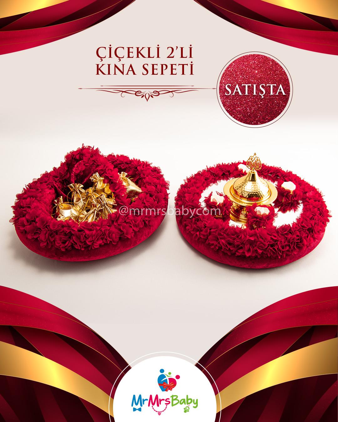 Çiçeli Bordo  Gold  Gelin Kına Seti