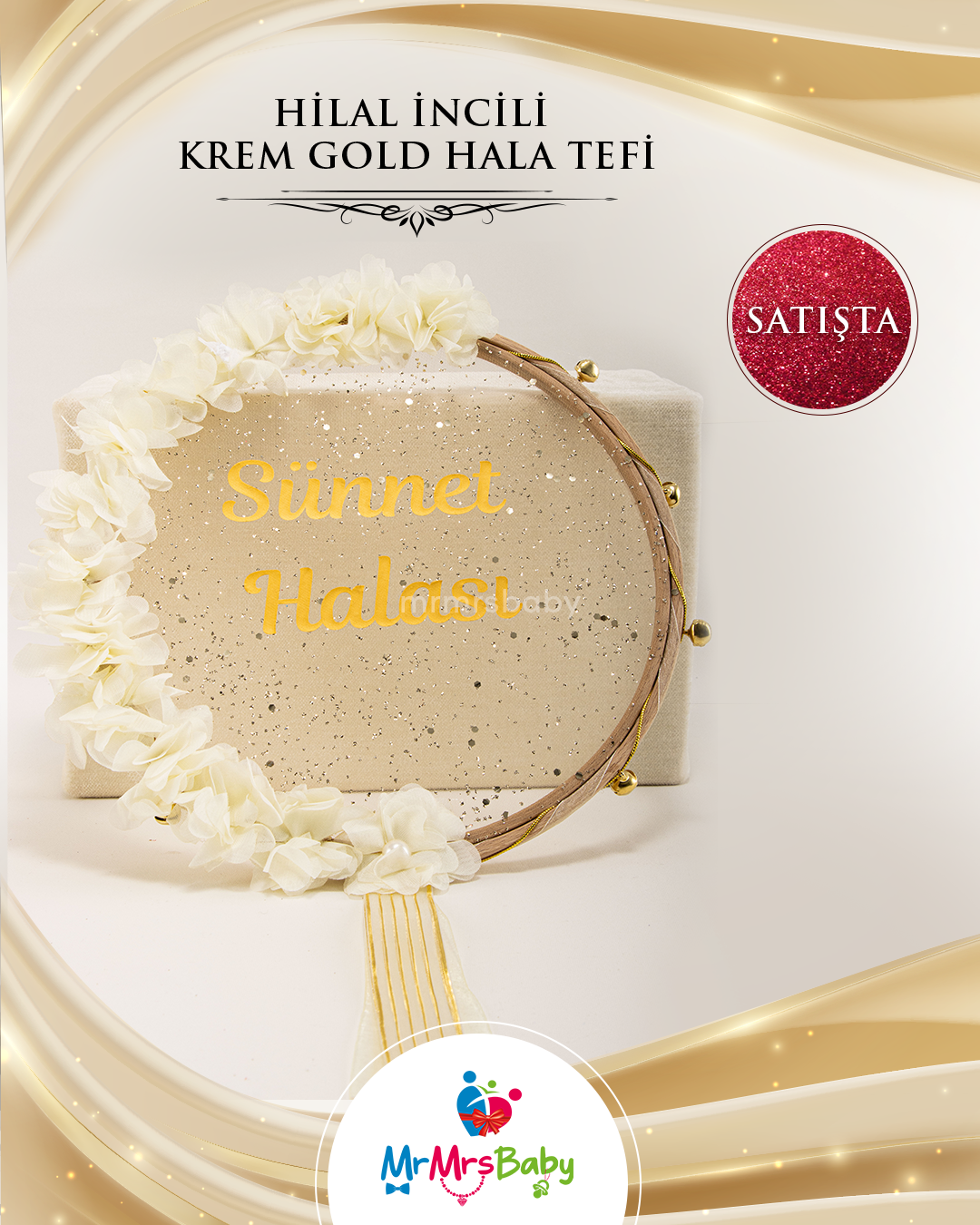 Hilal İncili Simli Krem Gold  Sünnet Kına Seti