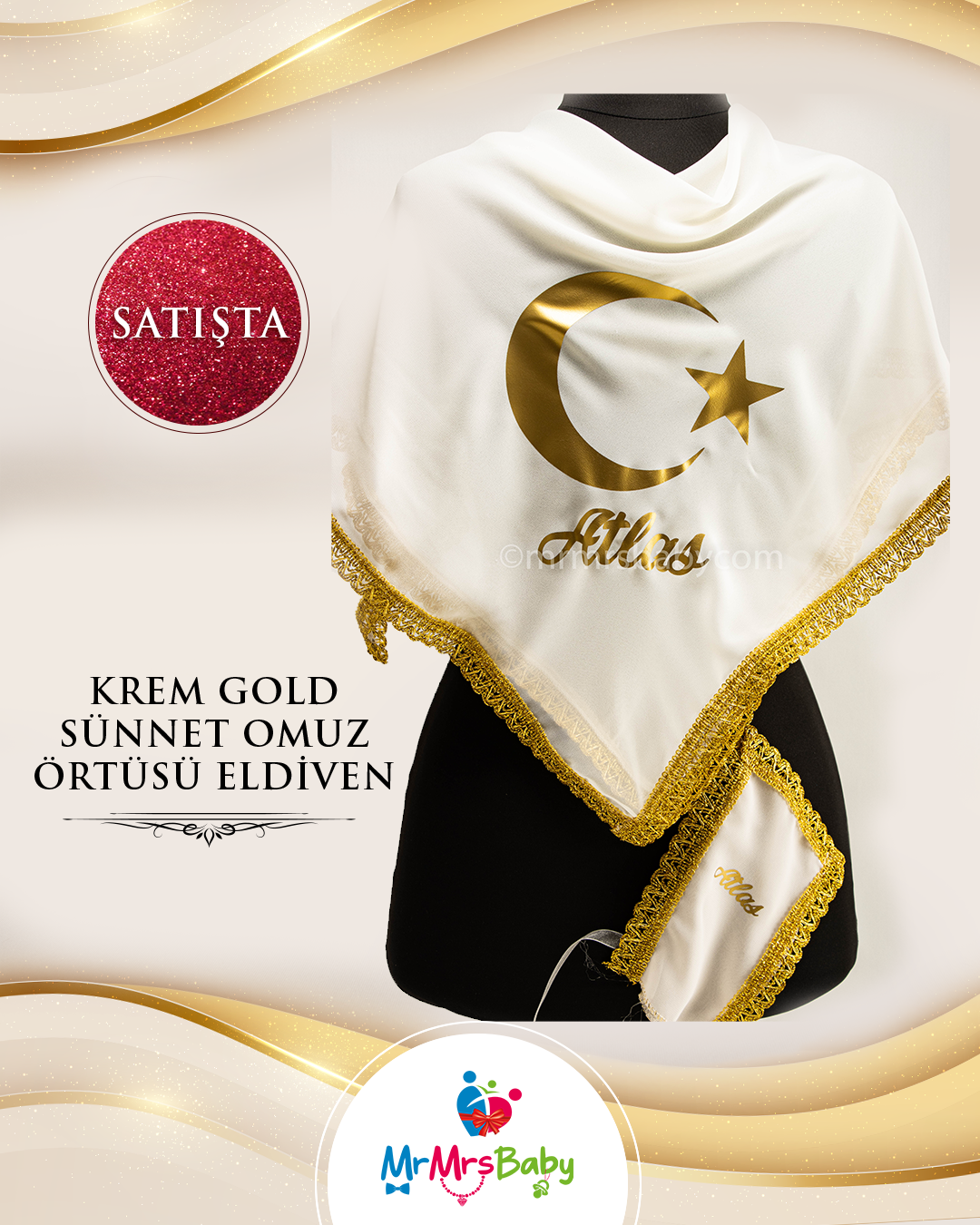 İncili  Krem Gold Mega Pelerinli  Sünnet Kına Seti