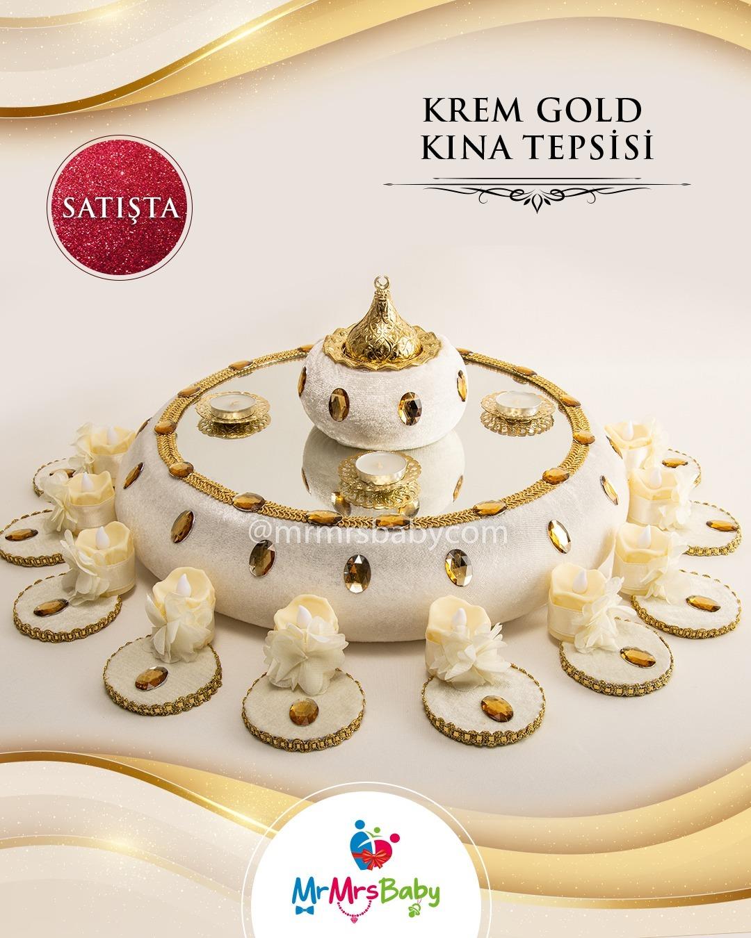 İncili Simli Krem Gold  Kına Seti