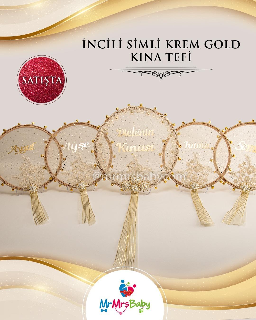 İncili Simli Krem Gold  Kına Seti