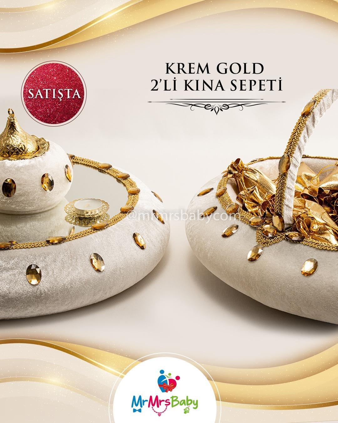 İncili Simli Krem Gold  Kına Seti