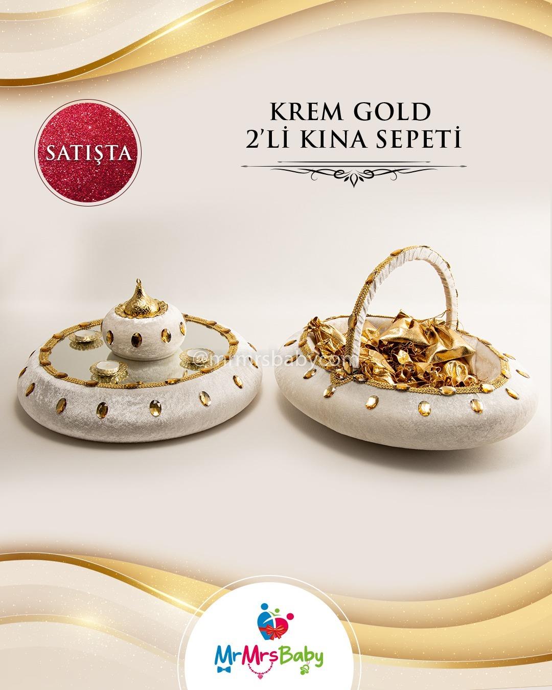 İncili Simli Krem Gold  Kına Seti