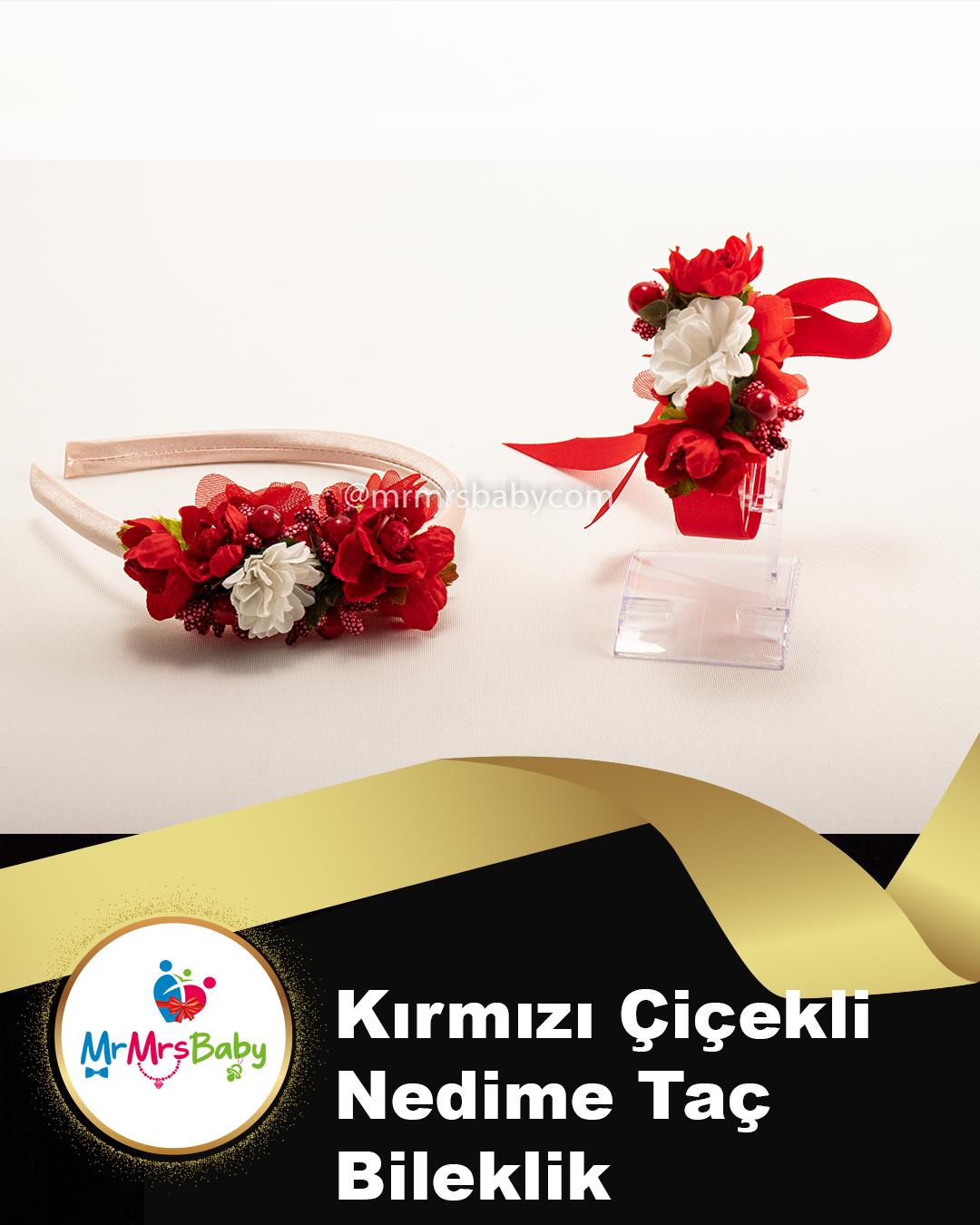 Kırmızı Çiçekli Nedime Bilekliği 10 Adet