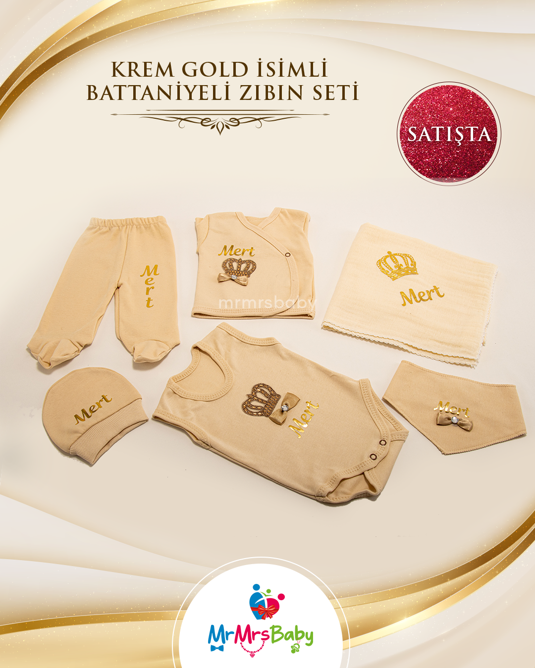Krem Gold Bebek Mevlüt Seti