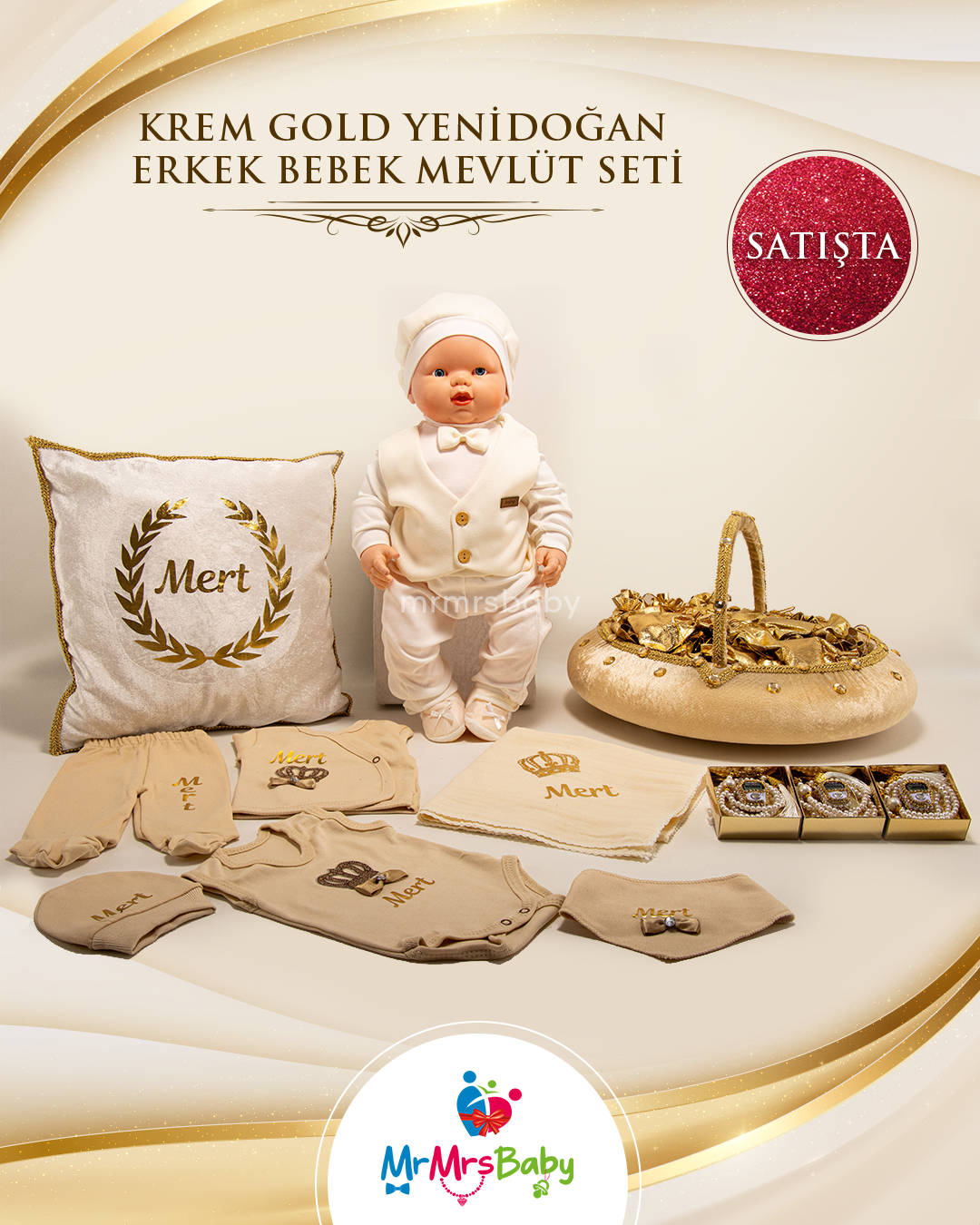 Krem Gold Bebek Mevlüt Seti