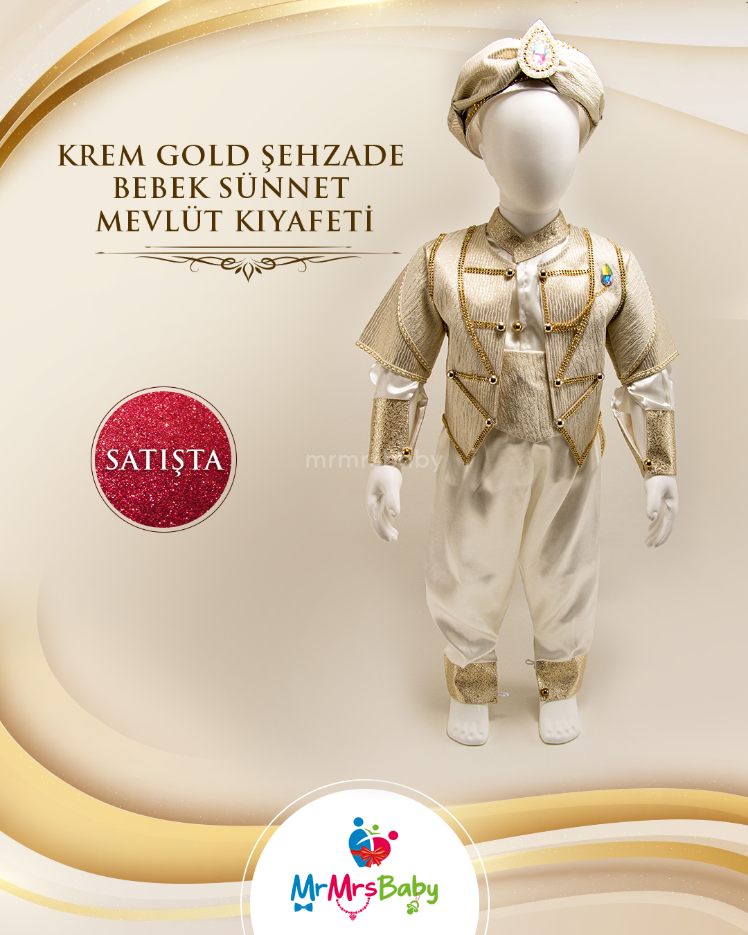 Krem Gold Erkek Bebek Şehzade Sünnet Takımı ve Mevlüt Seti