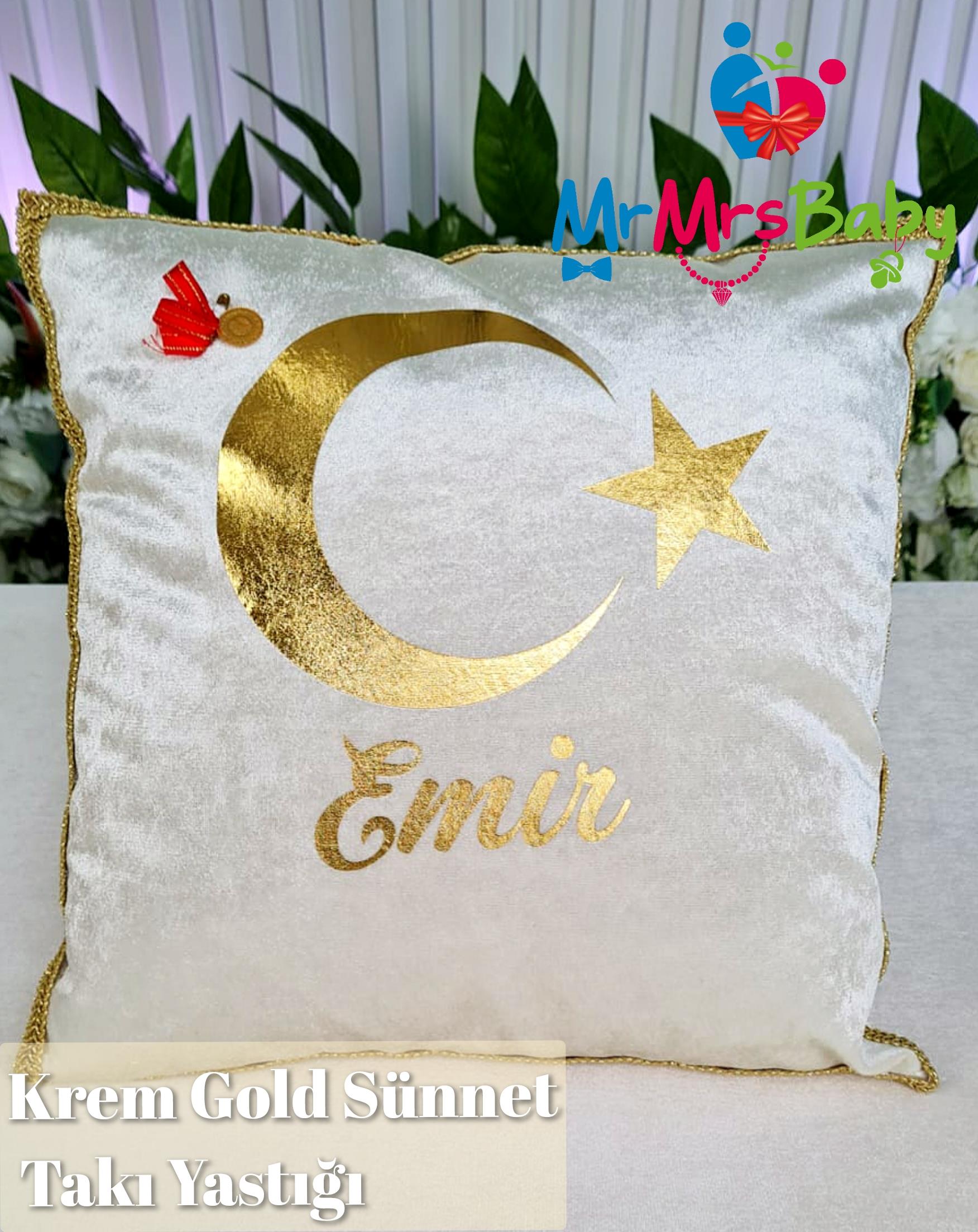 Krem Gold Kadife Sünnet Takı Yastığı