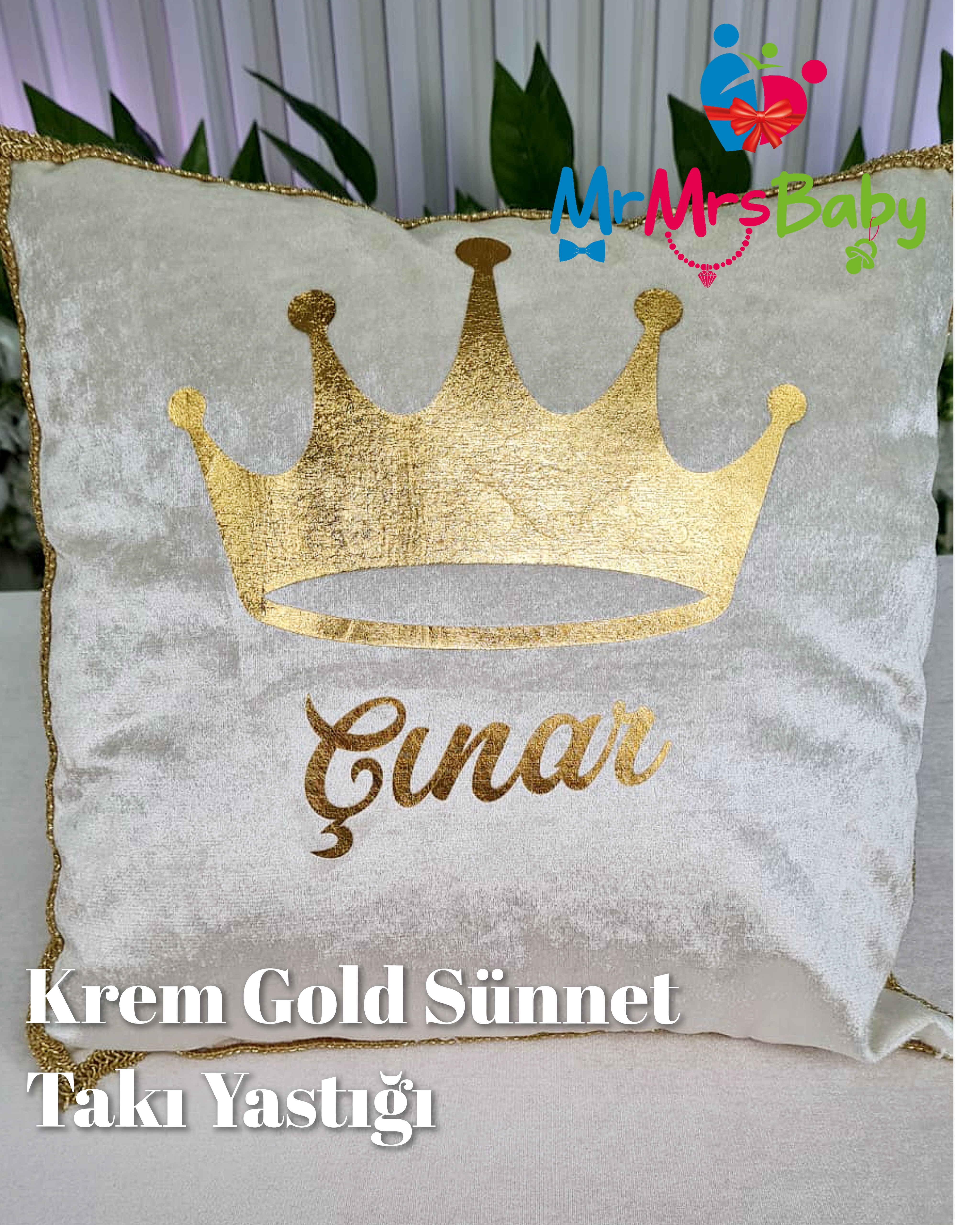 Krem Gold Kadife Sünnet Takı Yastığı