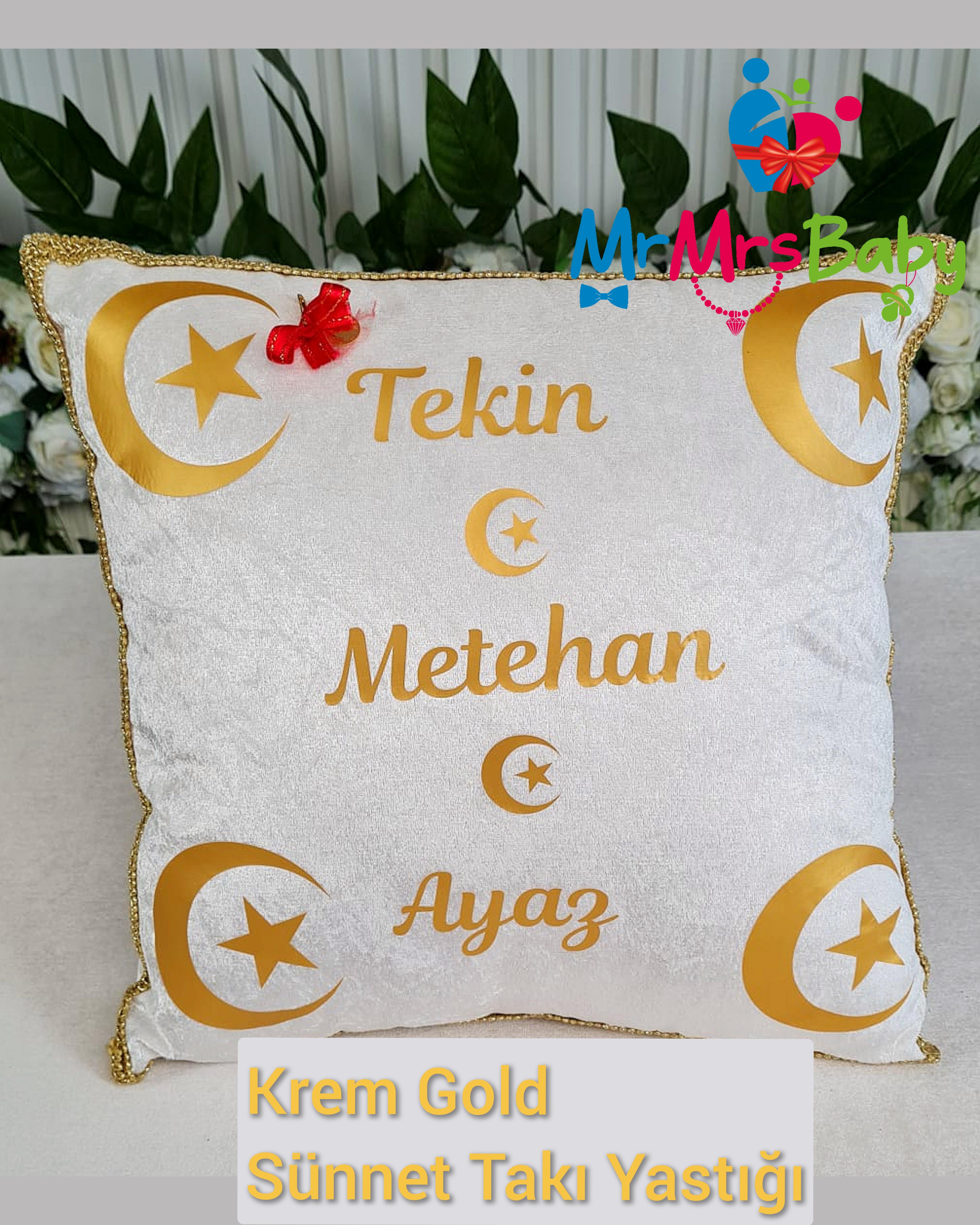 Krem Gold Kadife Sünnet Takı Yastığı