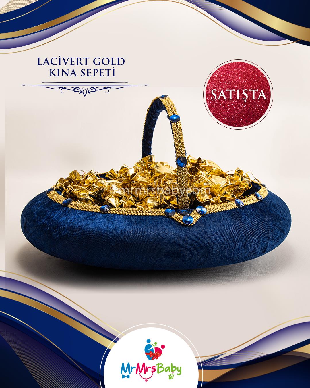 Lacivert Gold Aynalı Kadife İkili Kına Sepeti