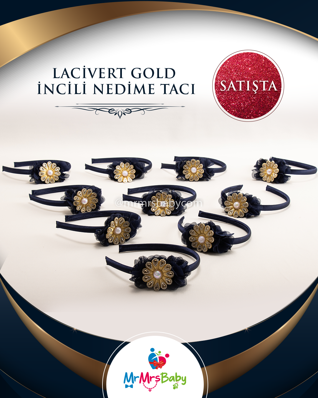 Lacivert Gold Çiçekli Nedime Bilekliği