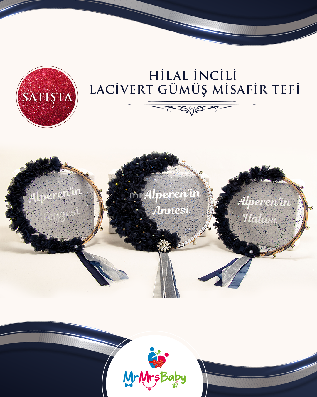 Lacivert Gümüş Mega Hilal Model Sünnet Kına Seti