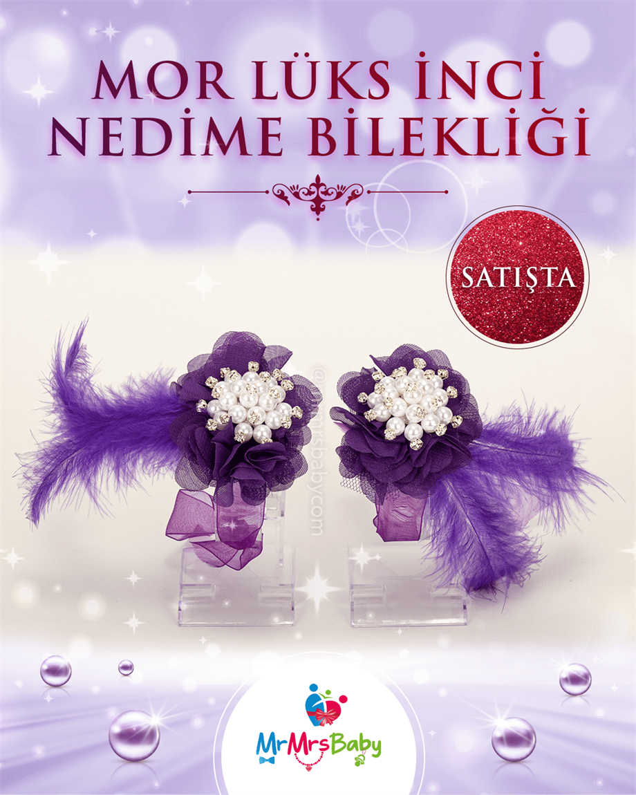 Lazer Güllü İncili Mor Nedime Bilekliği