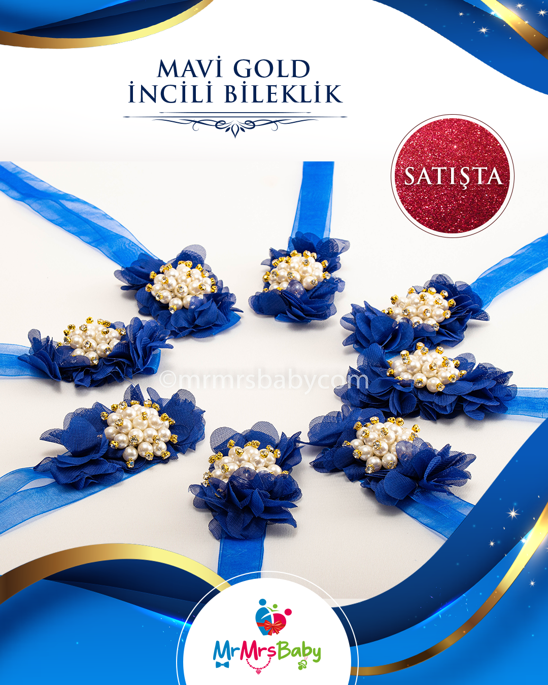 Mavi Gold İncili Nedime Bilekliği 10 Adet