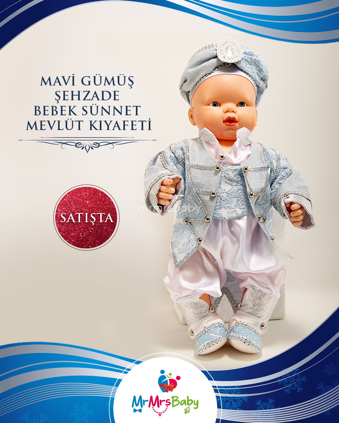Mavi Gümüş Bebek Sünnet Mevlüt Seti