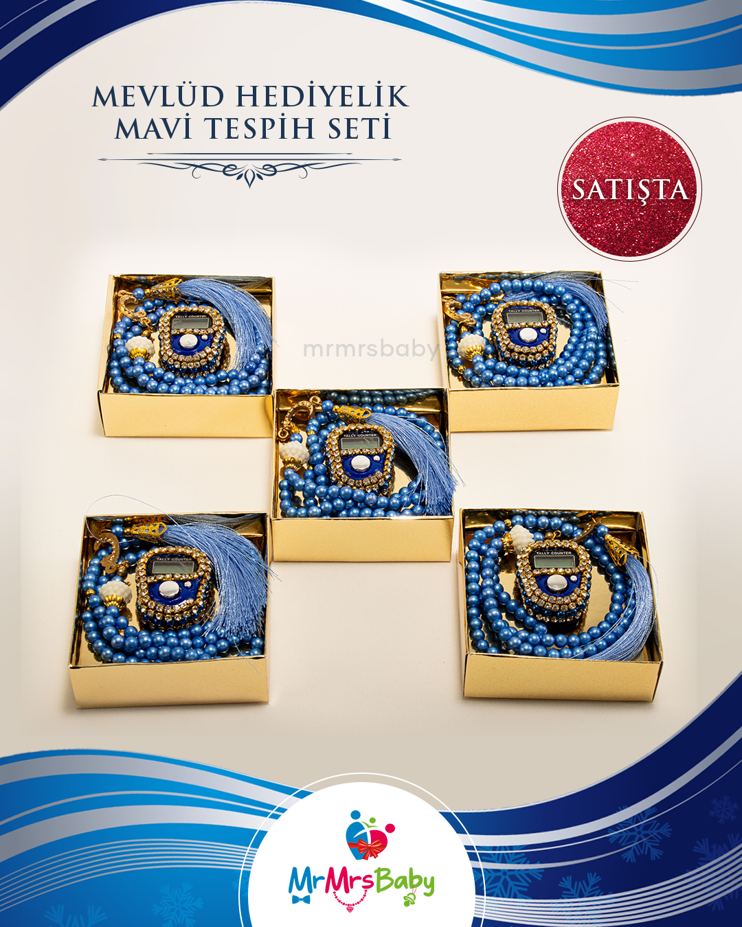 Mavi Gümüş Bebek Sünnet Mevlüt Seti