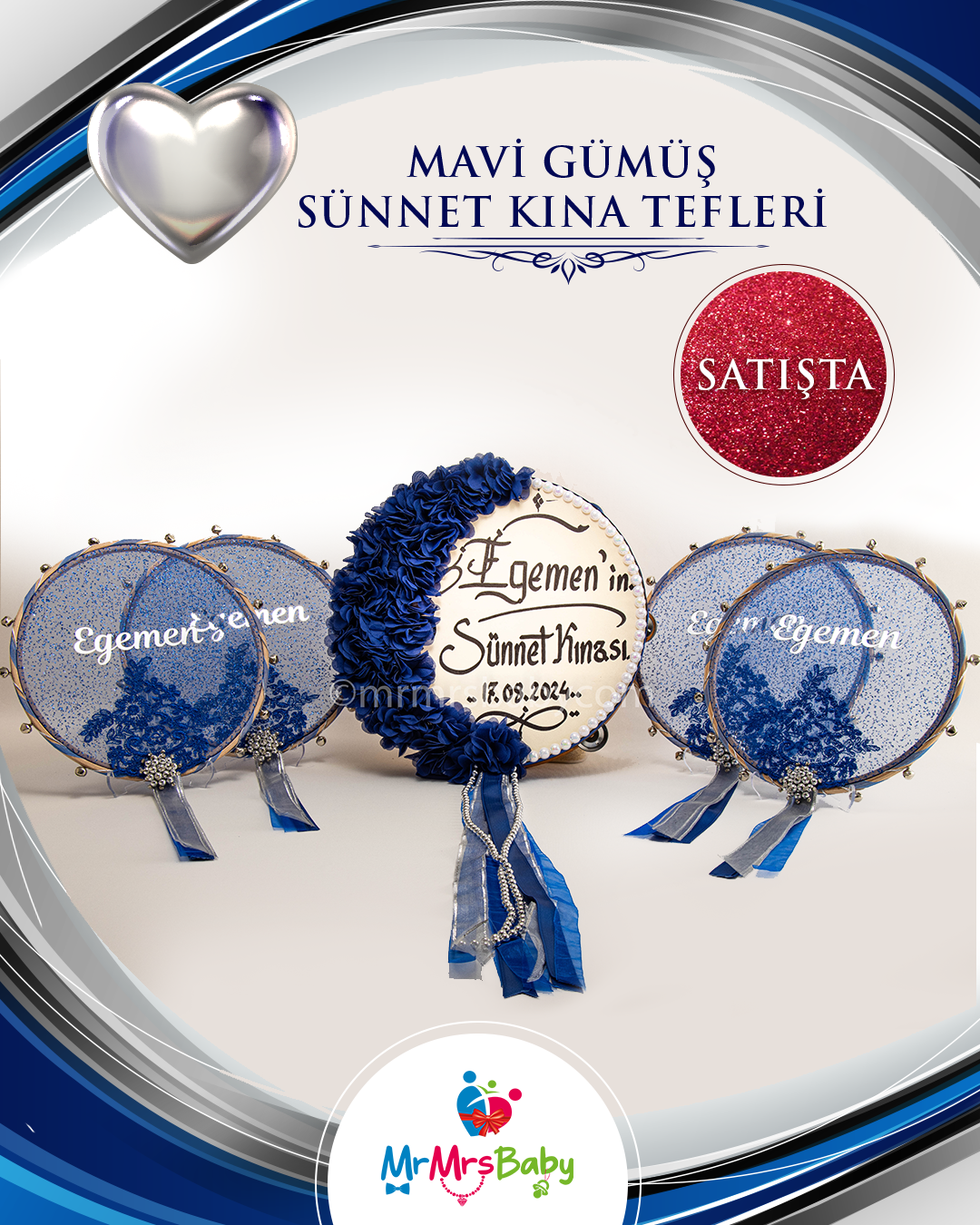 Mavi Gümüş İncili  Fransız Güpürlü İsimli Nedime Tefi