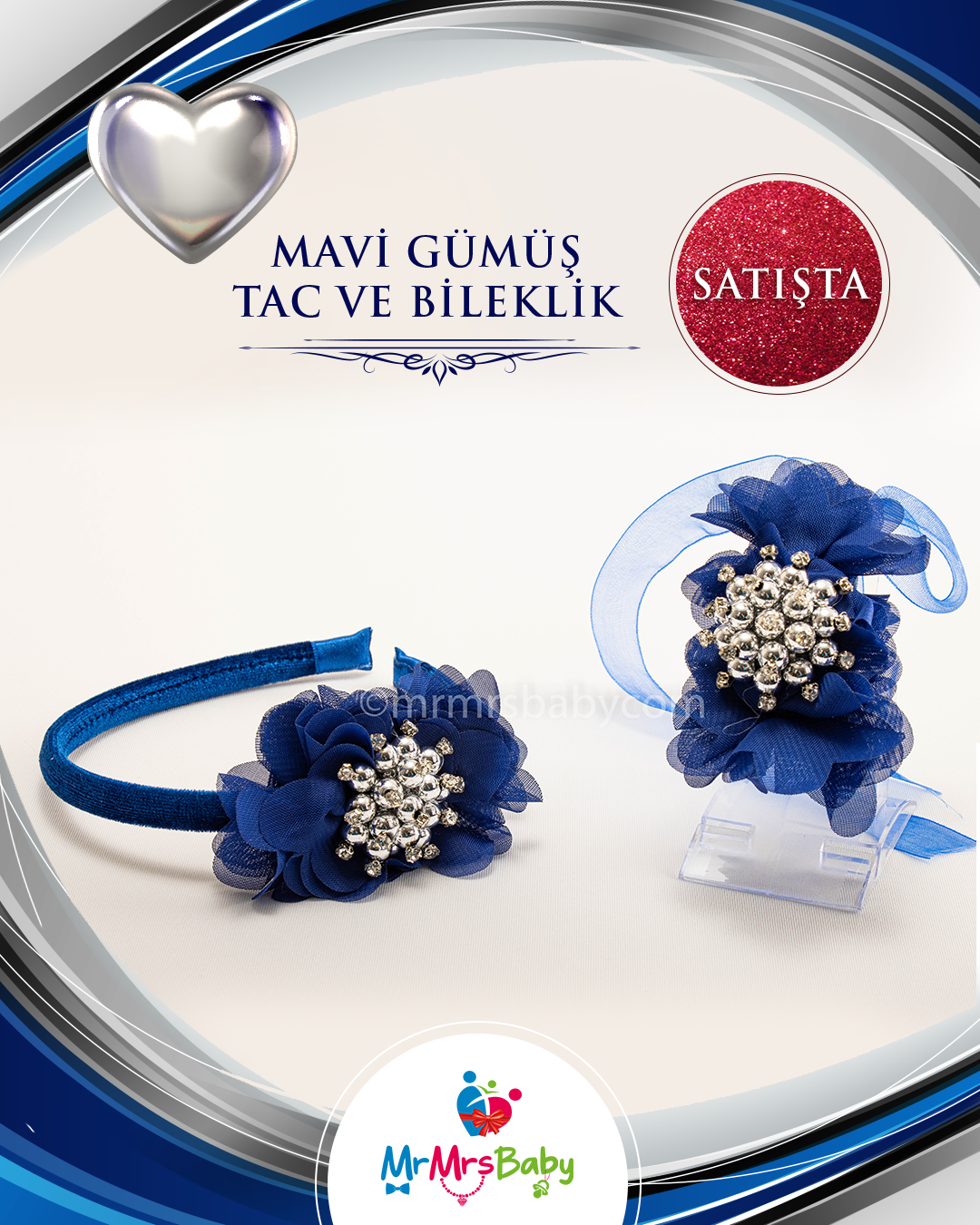 Mavi Gümüş İncili Nedime Bilekliği